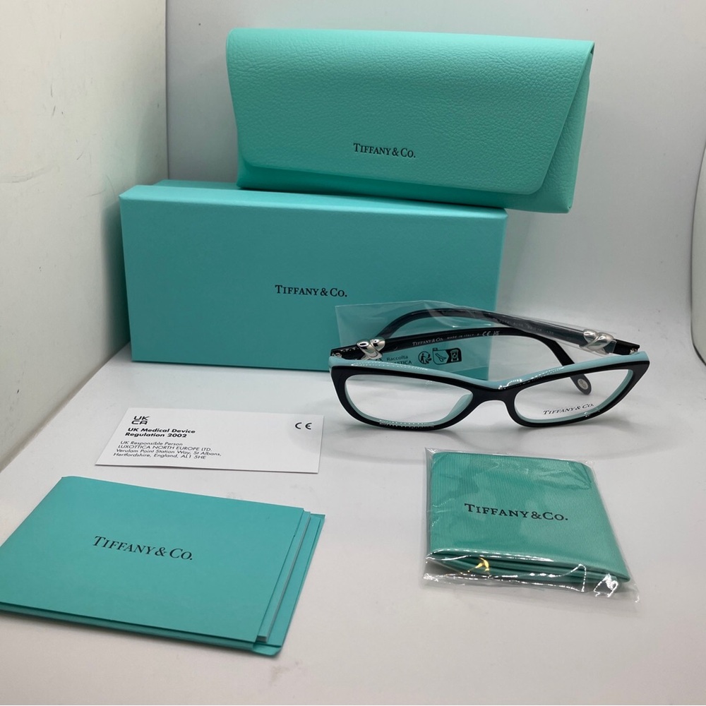 Tiffany & Co. TF 2074 8055 Black on Light Blue Cat Eye Glasses 52mm Progressive